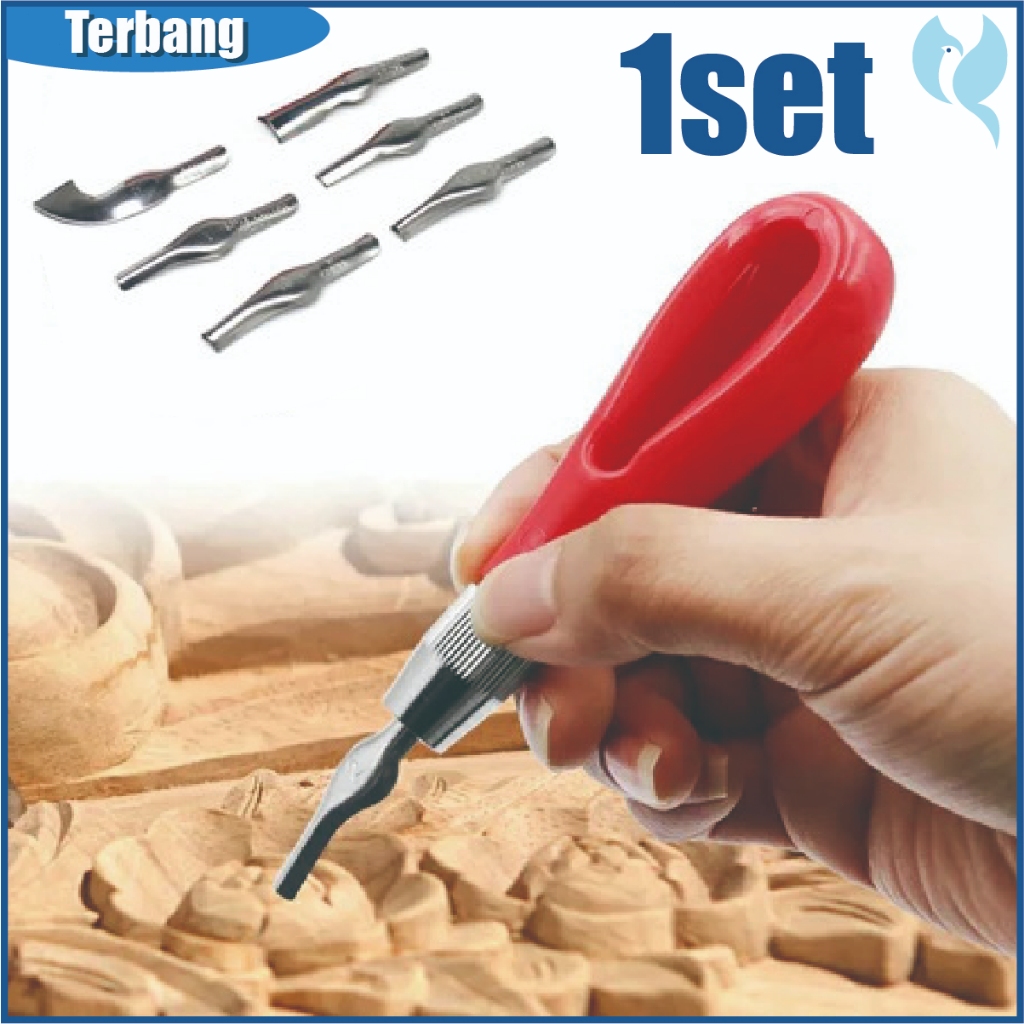 

6pcs Pisau ukiran seni cetak, pisau ukiran kayu alat seni profesional pegangan bulat kreatif, pisau ukiran Amerika