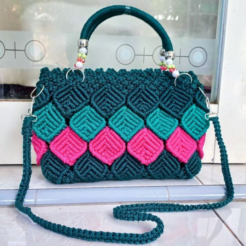 Handbag Talikur Pesta Motif Rajut Mutiara set Dompet / Tas Rajut Tali Kur  Wanita Tas Talikur Jumbo 