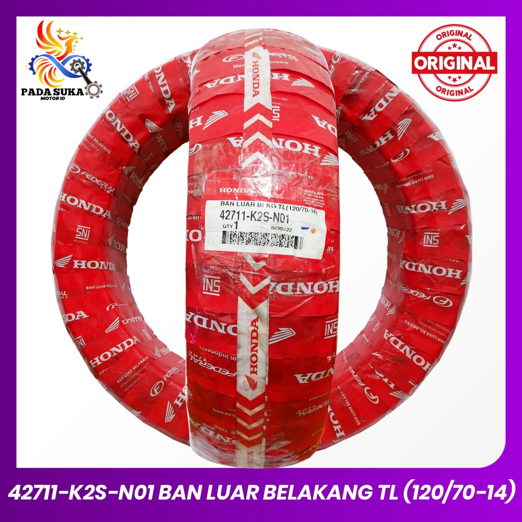 Ban Tubles Belakang PCX 150, Vario 160 Ring 14 (120/70-14) TL AHM FEDERAL 42711-K2S-N01 ORIGINAL 100