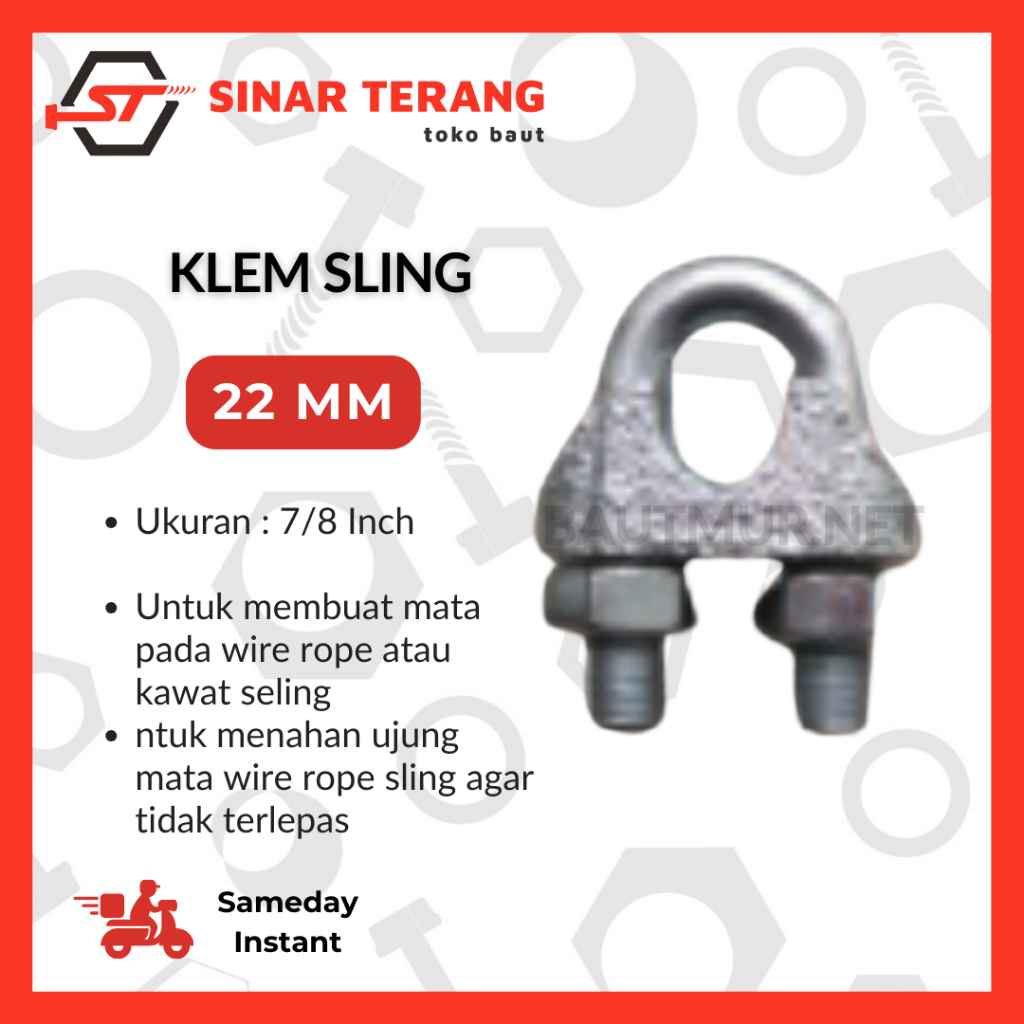 Klem Sling 22mm Kuku Macan Wire Rope Clip