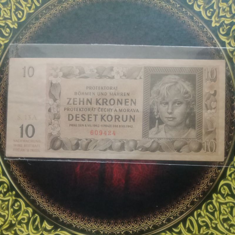 Uang Bohemia Moravia kuno 10 korun vf langka