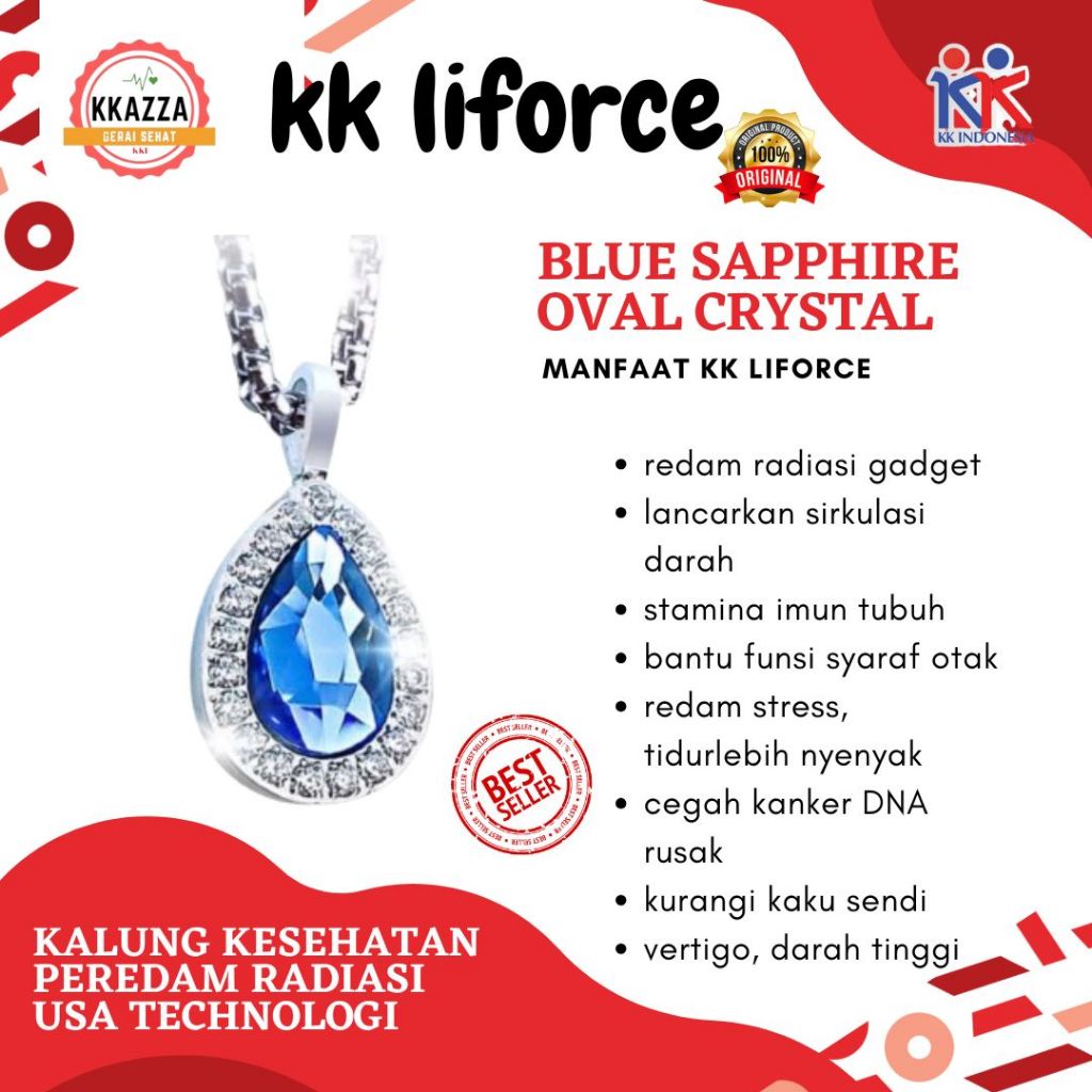KK Liforce Peredam Radiasi Oval Crystal Series  Kalung Kesehatan KKL Blue Saphire Oval Crystal