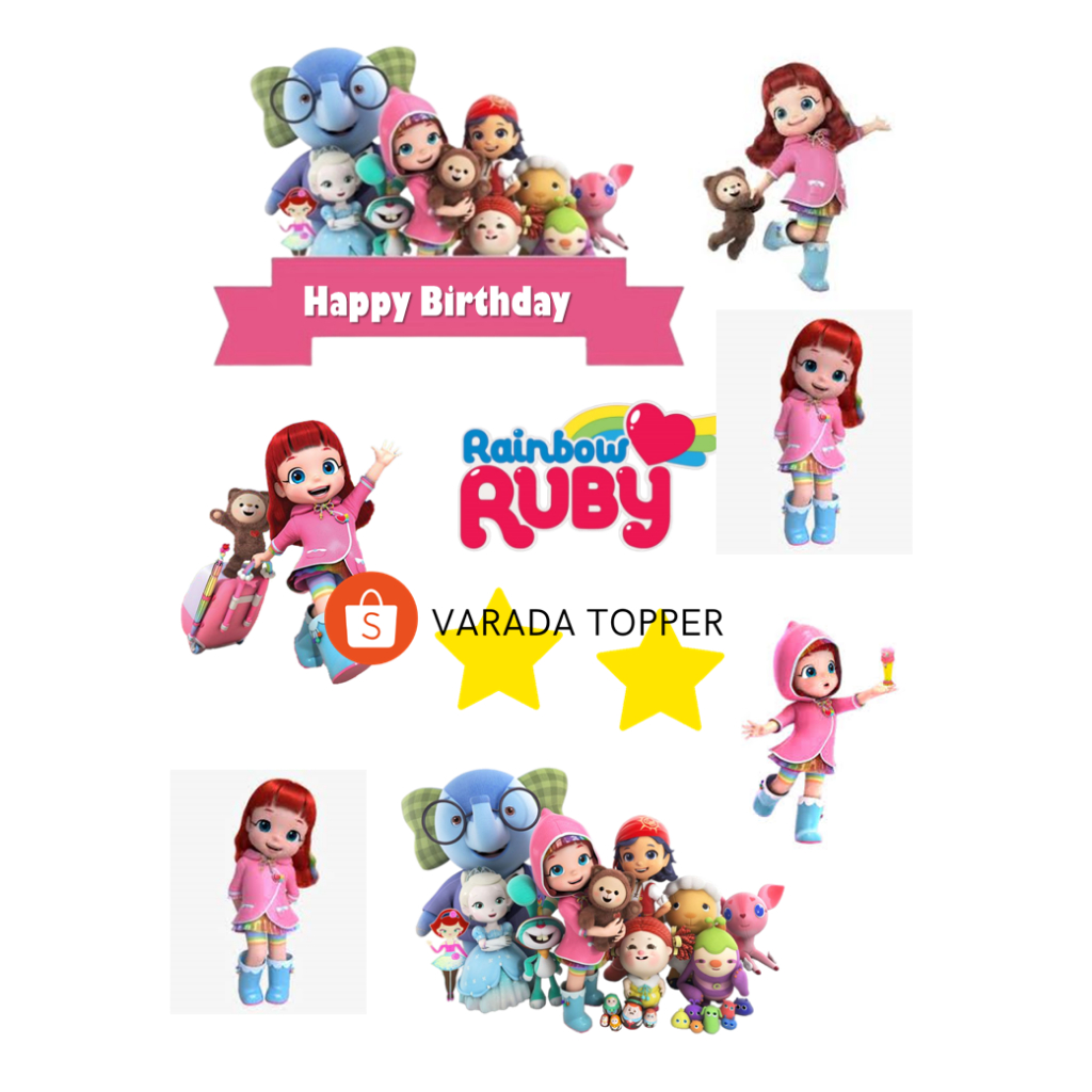 RAINBOW RUBY/Topper Birthday Rainbow Ruby Free Custom Nama/Hiasan Cake Ultah RAINBOW RUBY