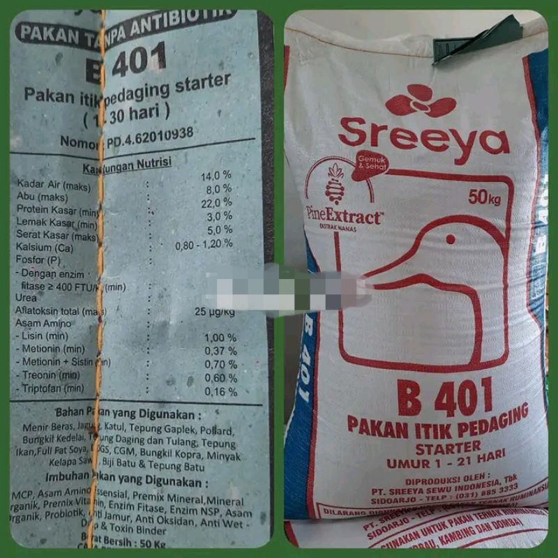 SREEYA B 401 STARTER ITIK PEDAGING PUR PAKAN UNGGAS