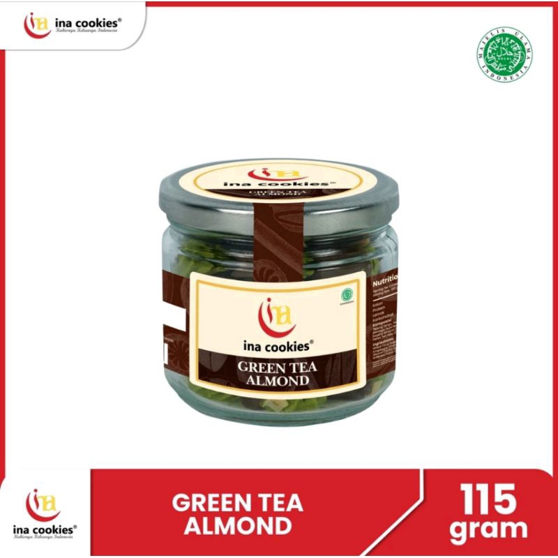

Ina cookies Green tea Almond toples jar kaca Bingkisan Idul Fitri