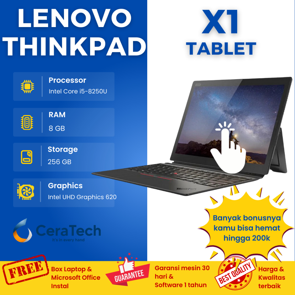 Laptop 2in1 Lenovo X1 Tablet - Intel core i5 gen 8 - Ram 8 ssd 256gb - Touchscreen - keyboard bisa l