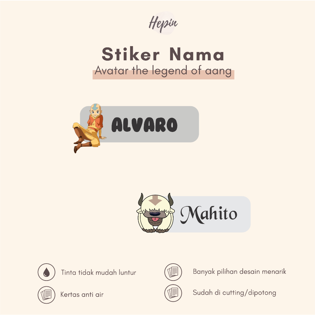 

(90 - 120 pcs) Stiker Cutting nama AVATAR THE LEGEND OF AANG / Stiker Nama Anak Murah / Label Nama Custom