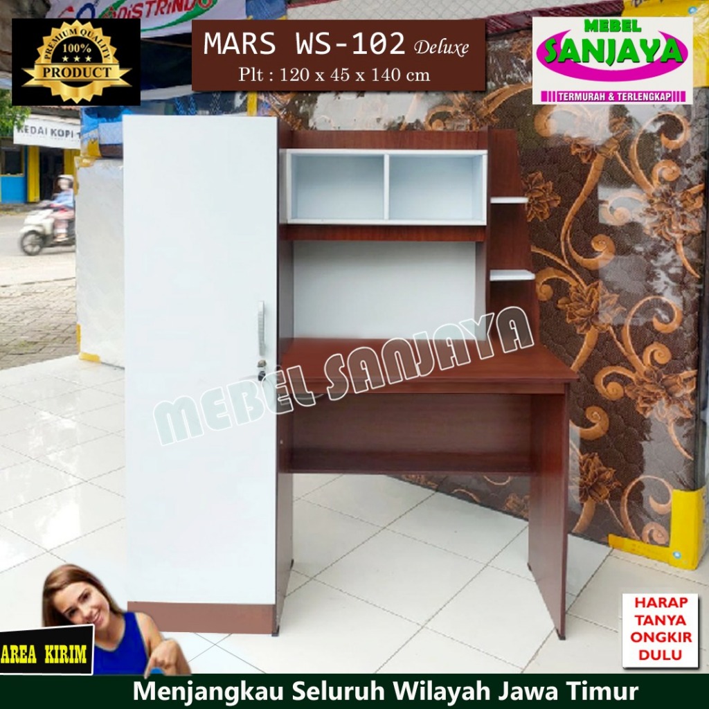 Meja Belajar + Lemari Modern Minimalis dibawah Meja ADA RAK Mars WS-102 Deluxe