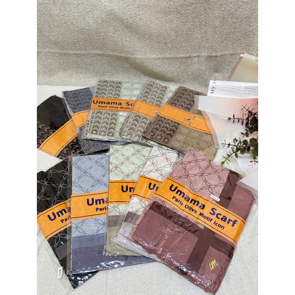Umama Kerudung Paris Olive Motif Icon Hijab Motif Segiempat Bahan Paris Olive