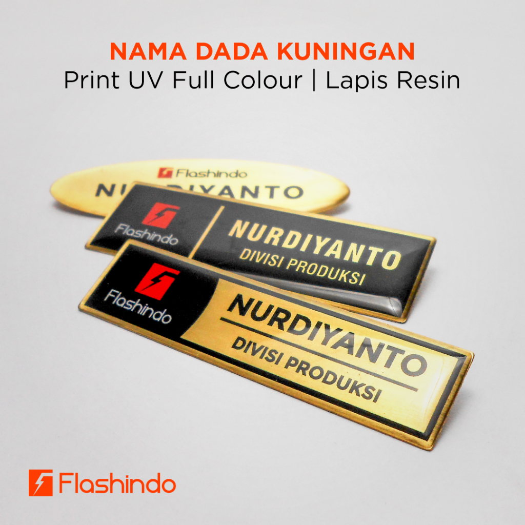 

Nama Dada / Name Tag Kuningan Print UV Resin Magnet | Cetak Custom Full Colour | Bebas Desain