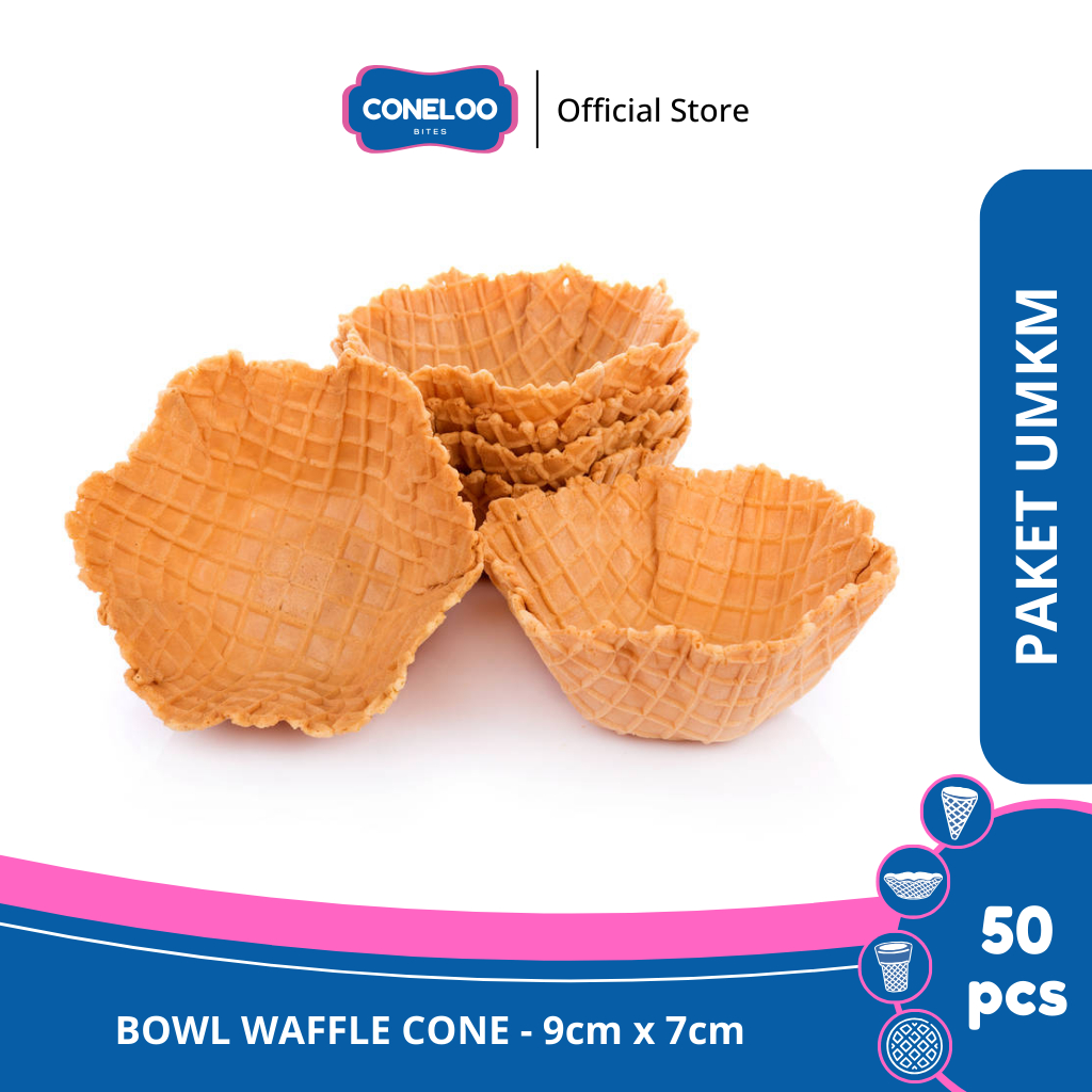 

PAKET UMKM Coneloo Bites Bowl Waffle 9cm x 7cm Isi 50pcs Cone Mangkuk Renyah