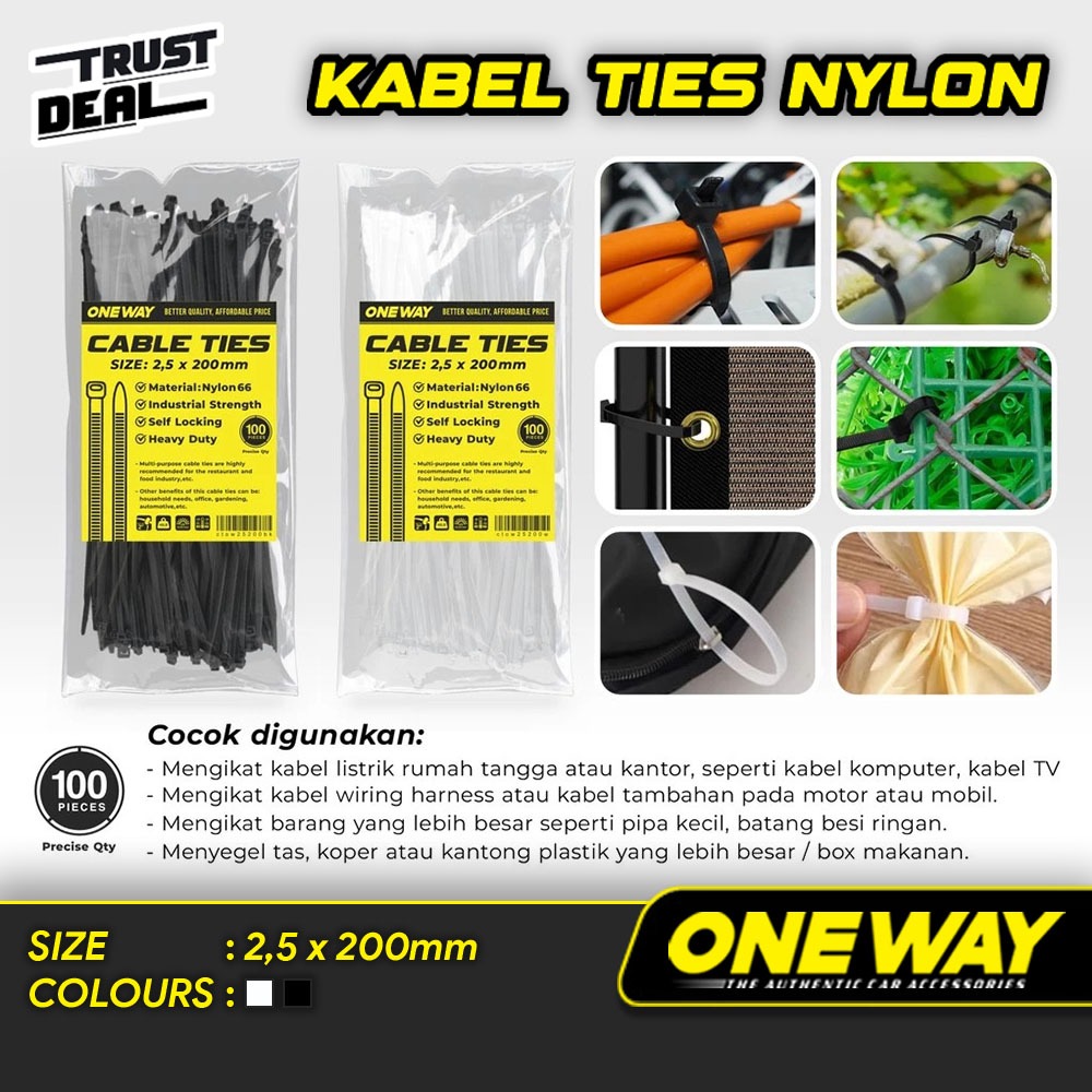

Kabel Ties Nylon 2,5 x 200mm Tis Segel Pengikat Makanan Isi 100 Pcs ONEWAY