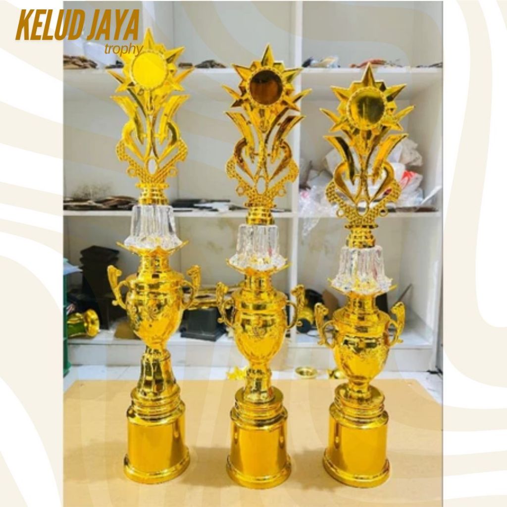 PIALA SATUAN JUARA 1-3 CUP GUCI BUNGA EMAS KACA TINGGI tinggi 48-55 cm