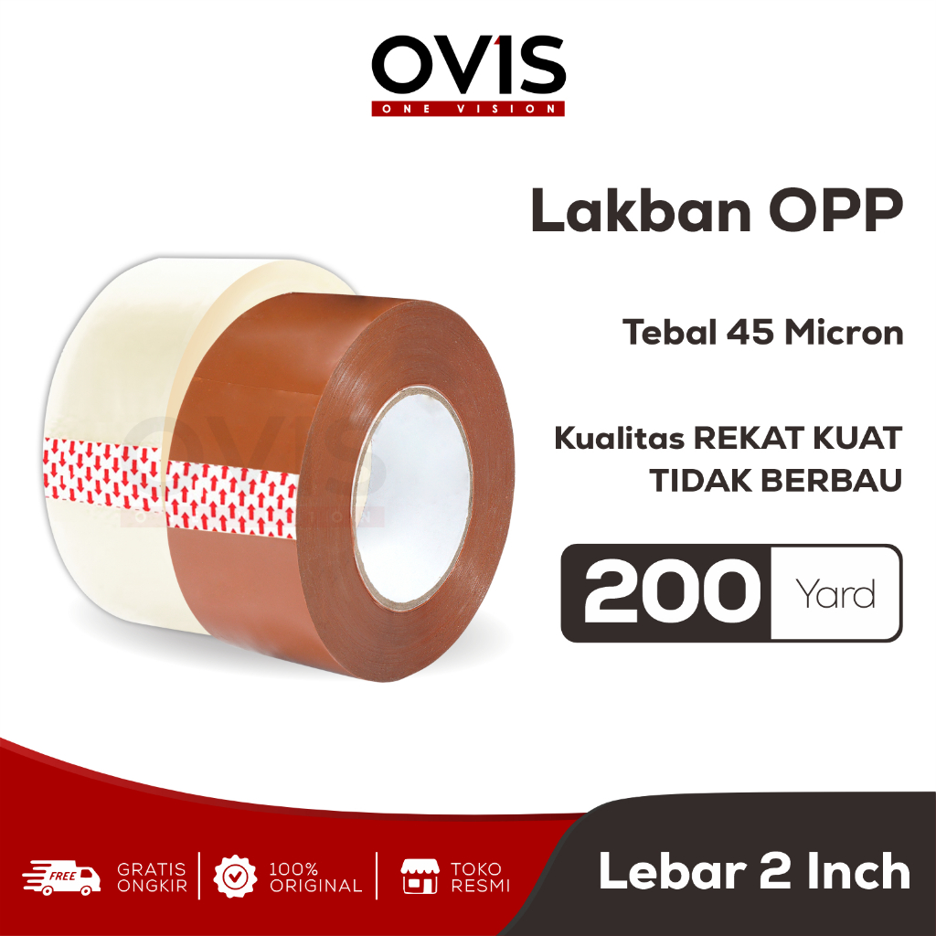 

Lakban Isolasi 2 Inch x 200 Yard Coklat Dan Putih Bening Clear Transparan OVIS