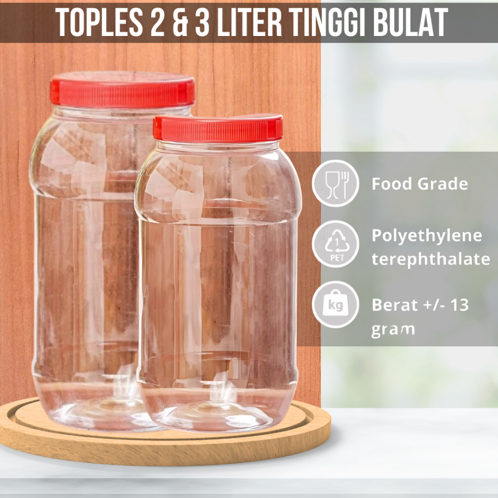 Toples Plastik 2 Liter & 3 Liter Bulat Tinggi / Toples Kosong Bening 2 Liter dan 3 Liter / Toples Ke