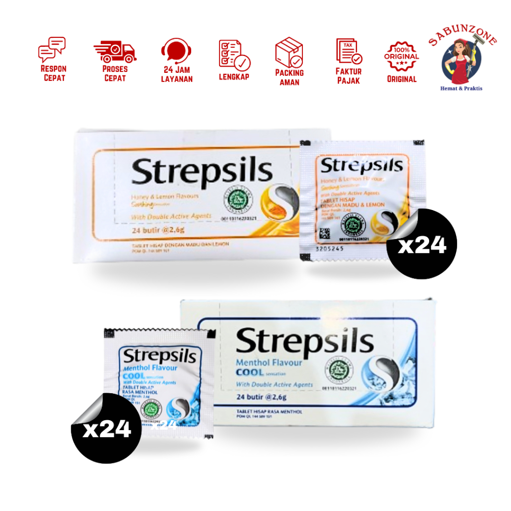 

Paket Murah Strepsil Honey & Lemon / Cool Mint Permen Pelega Tenggorokan 1 Box 2.6 gr x 24 pcs