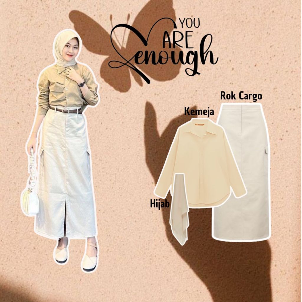 Setelan Wanita Hijab ( Kemeja + Rok Cargo + Hijab ) OOTD Korean Style Kekinian E35