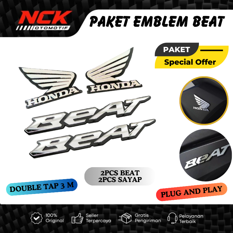 PAKET EMBLEM HONDA BEAT DAN WINGS TIMBUL 3D 1 PAKET ISI 4PCS AKRILIK MIRROR