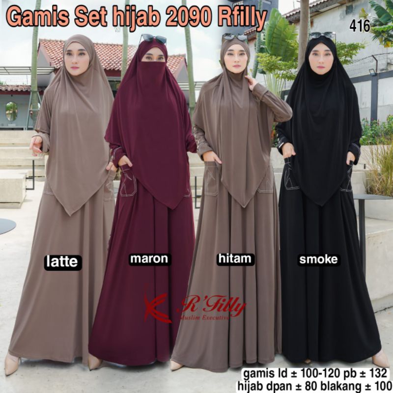 Gamis Set Hijab 2090 R'filly| Gamis Jersey R'filly| Gamis Include Hijab| Gamis Oneset| Gamis Terbaru