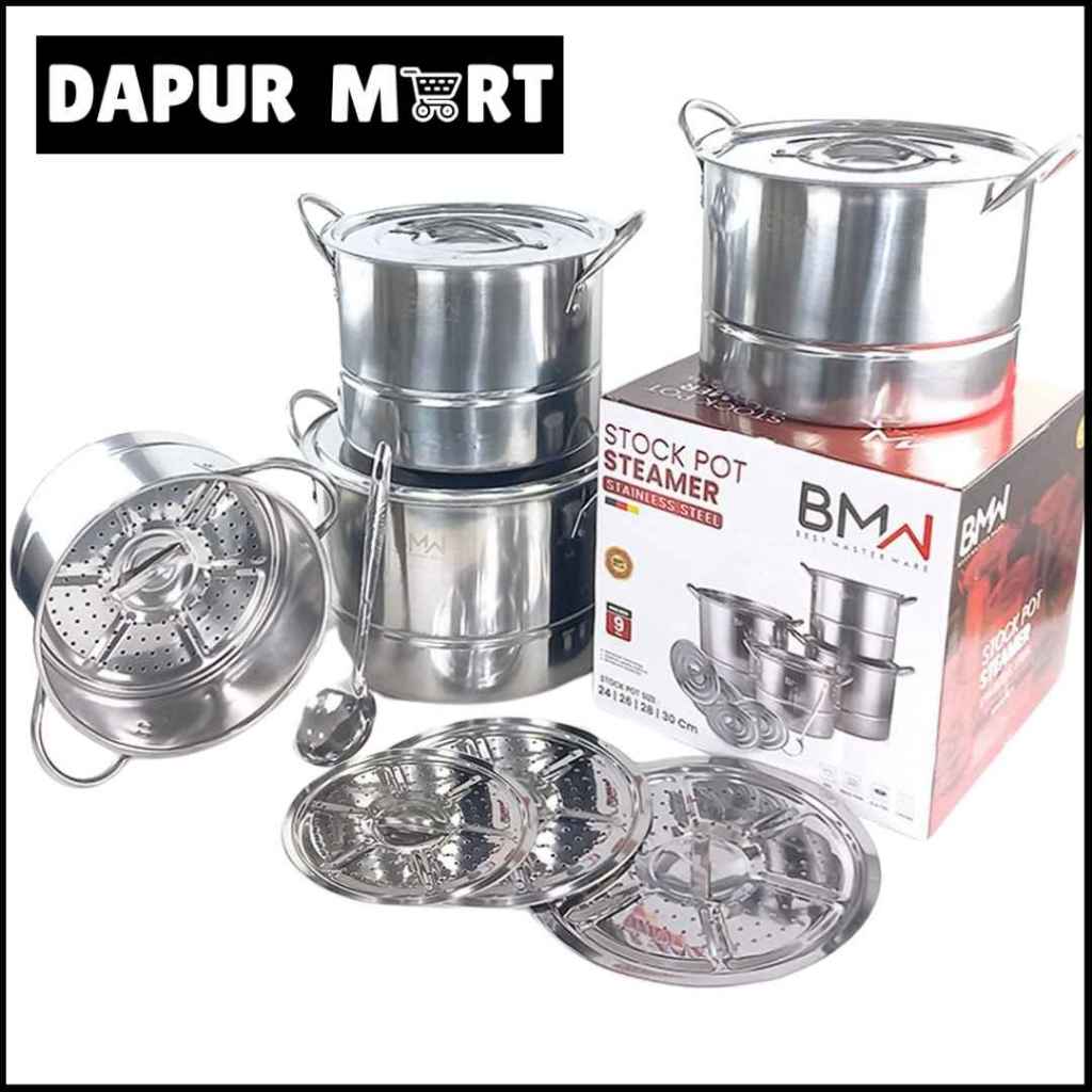 [1 SET] BMW Panci Kukusan Stainless Steel Stockpot | Stockpot Steamer