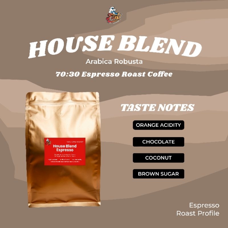 

House Blend 70:30 Arabica & Robusta Espresso 1kg Coffee Roasted Beans (Biji Kopi Arabika & Robusta Asli Indonesia)