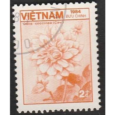 A 11401 SATU BUAH PRANGKO VIETNAM NOMINAL 2 DONG TEMA FLORA DALIA COCCINEA DENGAN KONDISI SUDAH ADA 