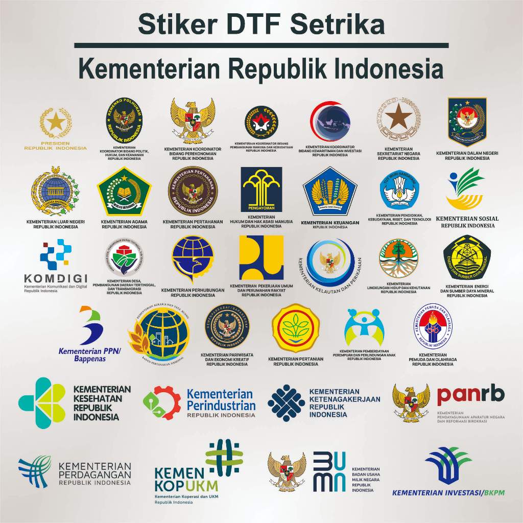 

Stiker Kementerian Sablon DTF Setrika / Stiker Logo Instansi Kementerian