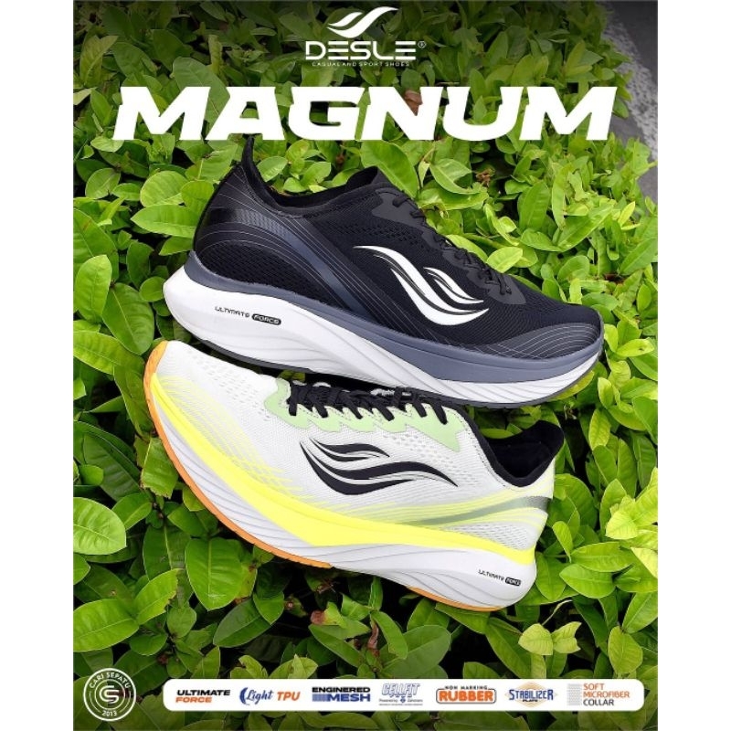 Desle Magnum - Black dan Hijau Tin || Sepatu Lari Running Original Sale
