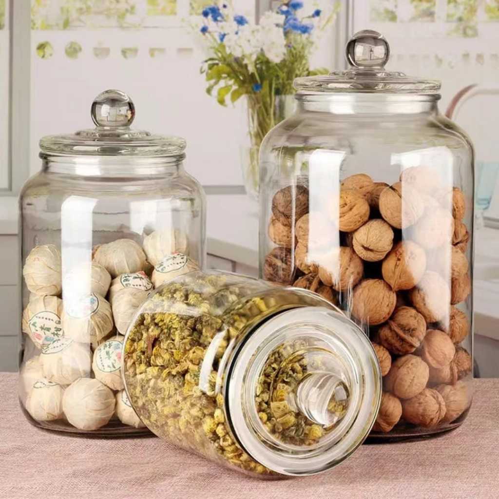 Toples Kaca Tebal MKS Glass 6 Liter untuk Kue, Makanan, Kerupuk, dan Kacang - Ukuran Besar