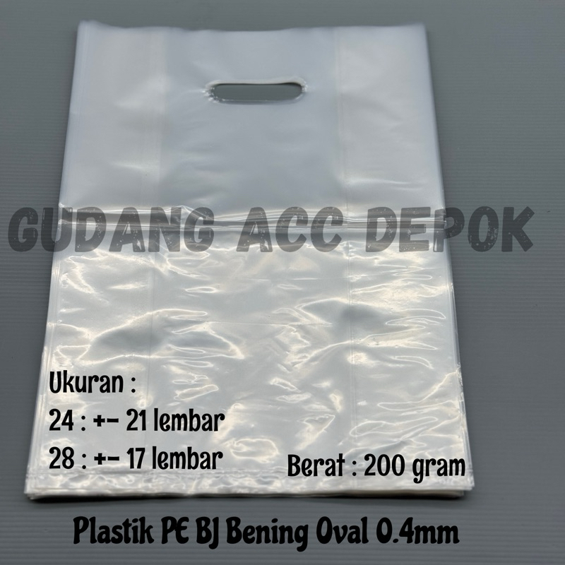 PLASTIK PE OVAL BJ BENING  0.4mm UKURAN 24 28 / KANTONG PE BENING PLONG PLASTIK TAKE AWAY