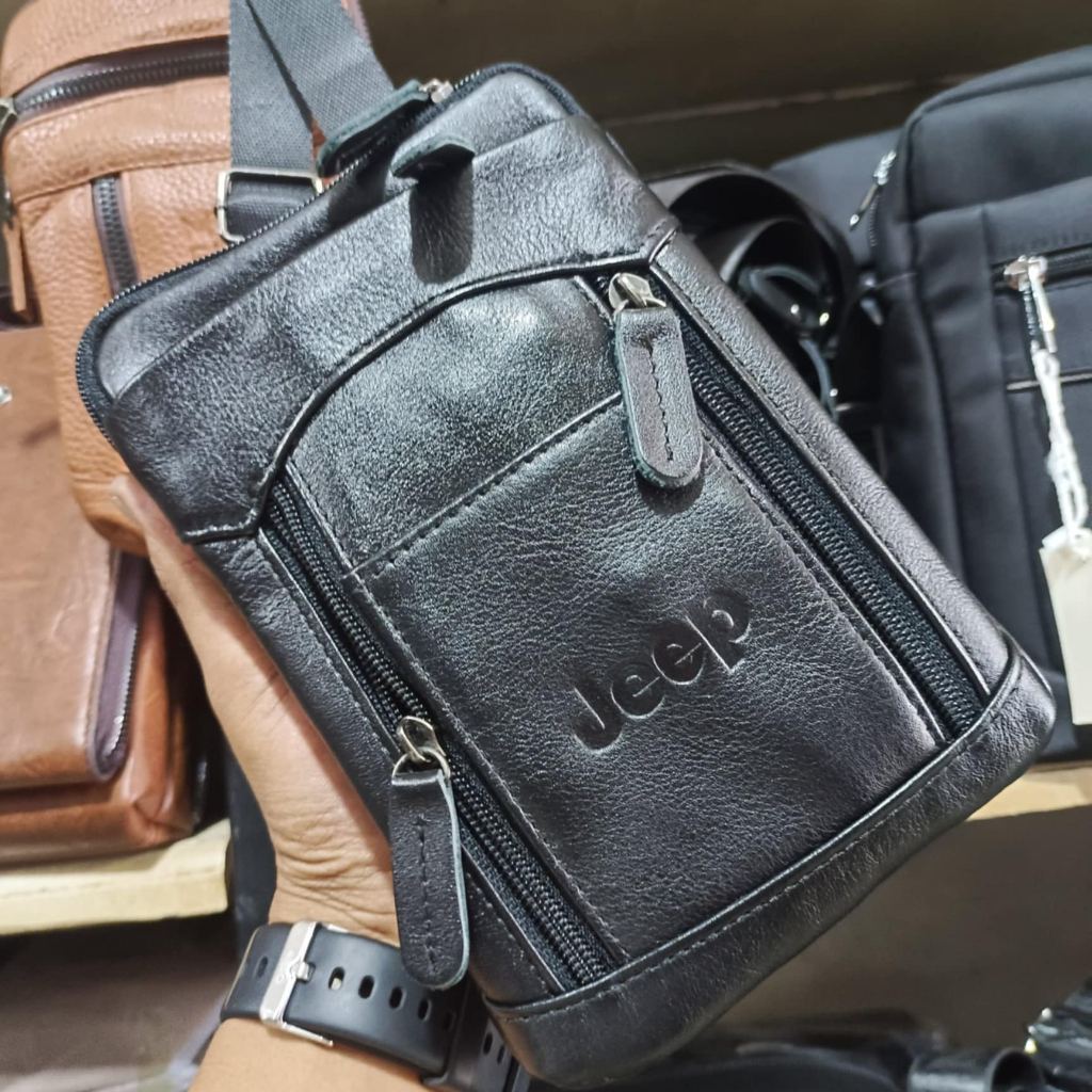 Jeep Tas Selempang Asli Kulit Hitam Bayar Ditempat