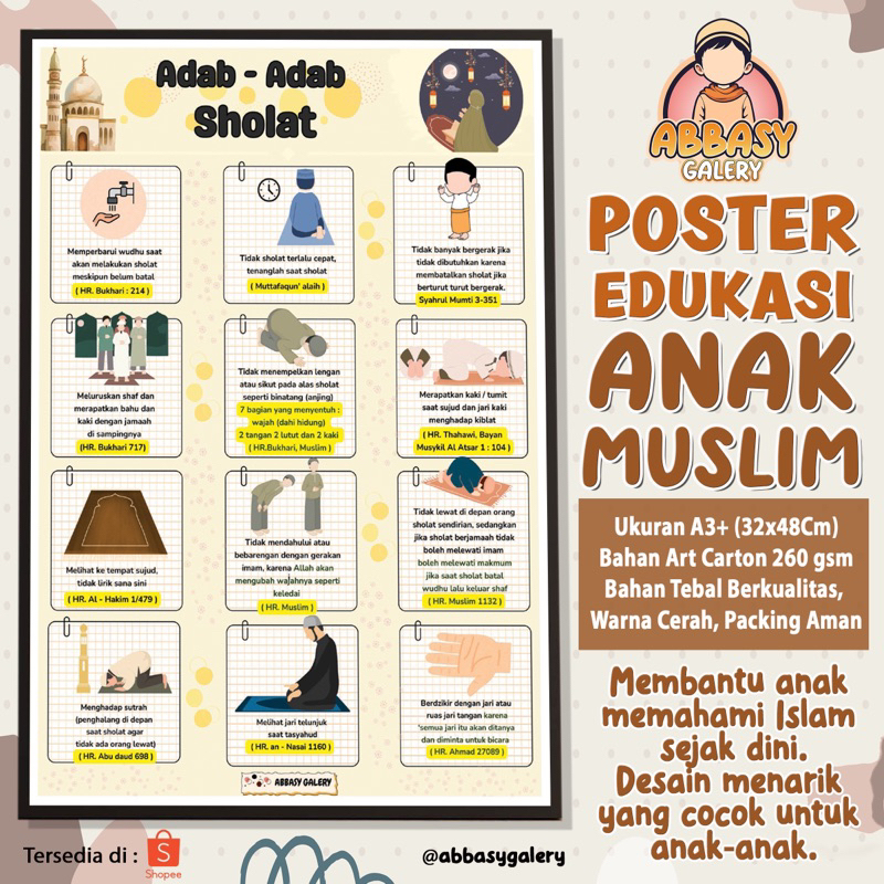 Poster Edukasi Muslim - Poster Dinding - Poster Anak Belajar -  Adab adab Sholat