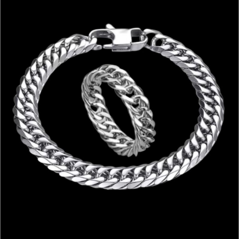 ORIGINAL SATU SET GELANG DAN CINCIN MODEL RANTAI TITANIUM ANTI LUNTUR
