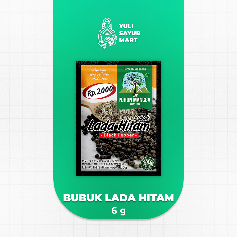 

Cap Pohon Mangga Bubuk Lada Hitam 6g - Yuli Sayur Mart