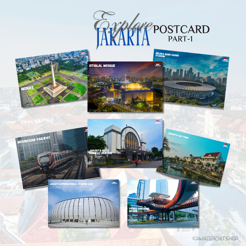 

Kartu Pos Landmark Jakarta | Jakarta Postcard Postcrossing | Kartupos Wisata Kota Jakarta | Postcard Unik Monas Kota Tua Museum Stasiun Kereta Api