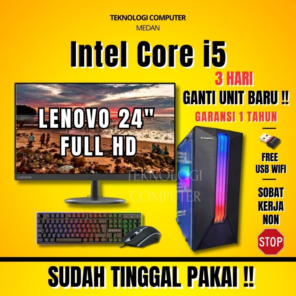 Core i5 ‖ Full Set 24" Lenovo ‖ Komputer Kantor Admin Sekolah ‖ CPU PC Rakitan