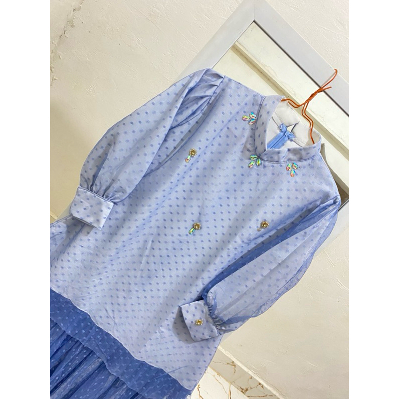 OneSet Atasan Brukat Polka Lembut Celana Kulot Premium