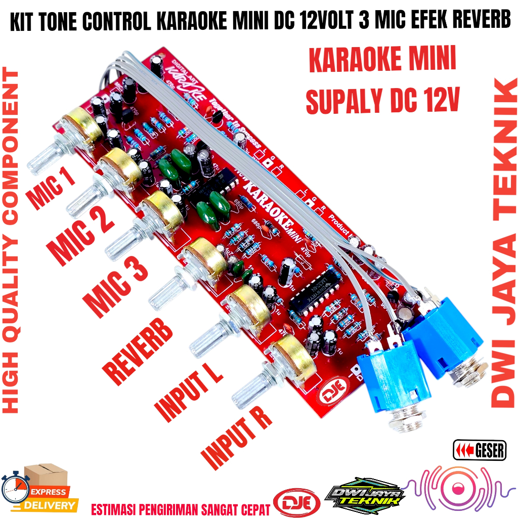 KIT KARAOKE MINI 3Mic Efek Reverb dc12v