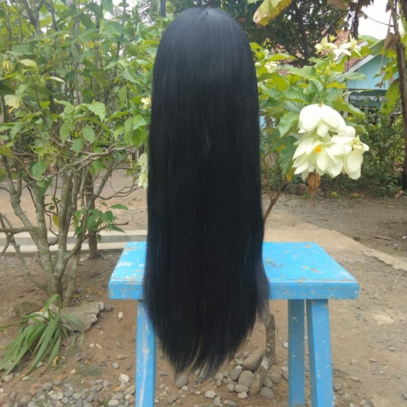 Wig wanita panjang lurus warna hitam