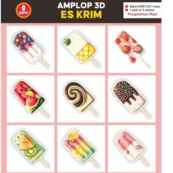 

Amplop Lebaran Ice Cream Amplop 3D Es Krim - per pack ISI 5