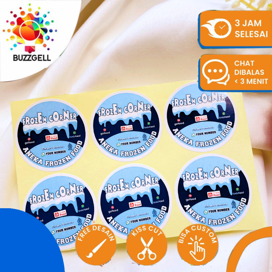 

2-4 Buzzgell Stiker Label Chromo Makanan Frozen Food Simpan Beku Sticker Free Desain Uk.Kecil Custom