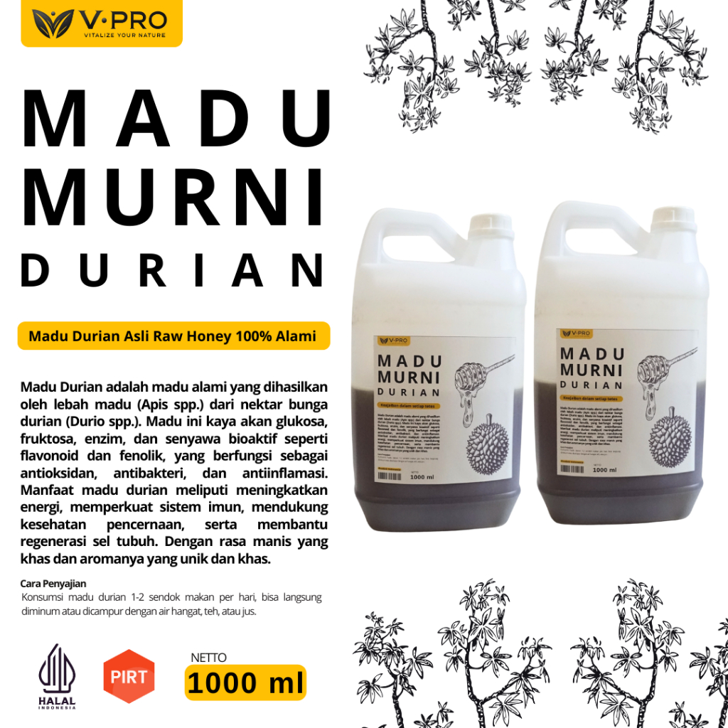 

Madu V Pro Durian Asli 1kg | Raw Honey Madu Murni Tanpa Campuran
