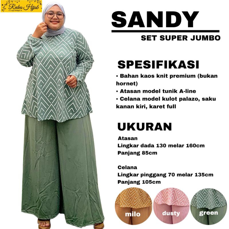 Sandy Set Super Jumbo Ld 130 - 160 One Set Kaos Knit Jumbo Setelan Wanita Bigsize