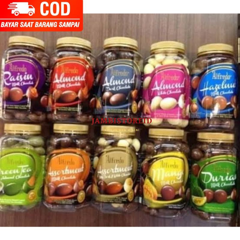 

(JAMBISTOREID) Coklat Premium Alfredo All Varian 450gram Assortment Raisin Hazelnut Almond Dark Chocolate Kacang Snack Import Jambi