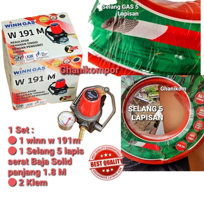 Regulator DOUBLE LOCK Winn gas W 191 M - selang Gas 5 Lapis Serat Baja -Selang Kompor Jos - Regulato