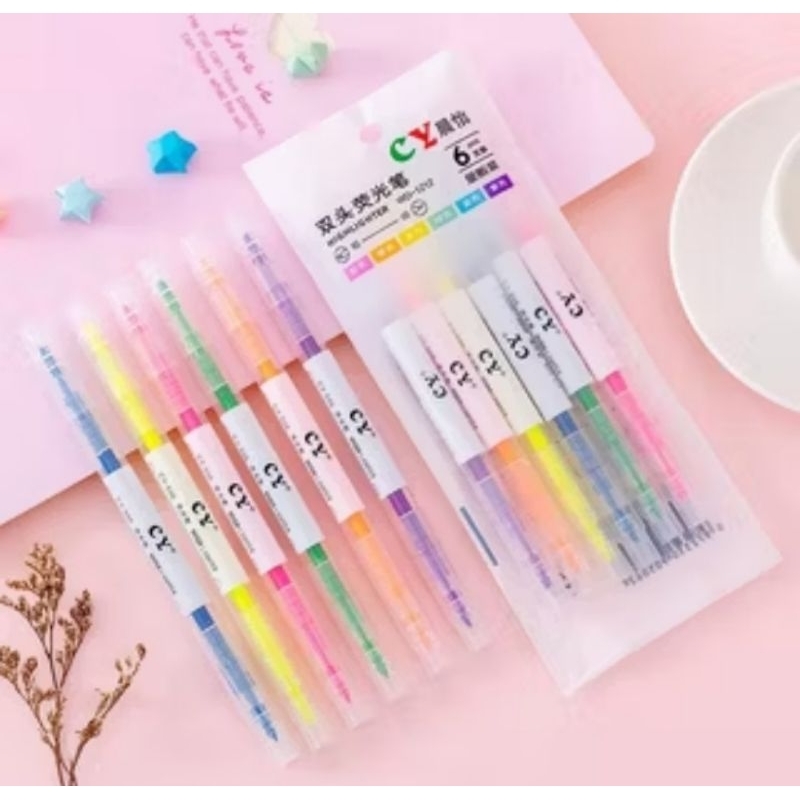 

Stabilo 6 pcs 2 Arah Stabilo dengan 6 Warna & 12 Warna HighLighter Warna Warni