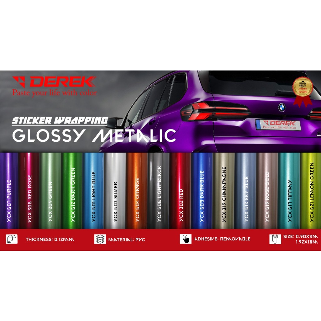 Stiker Glossy Metallic DEREK Kode YCX – Wrapping Mobil Motor Premium