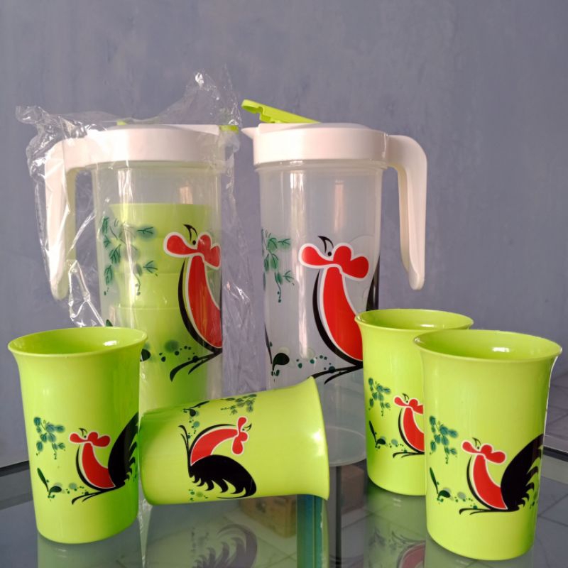 Teko Beranak Ayam Jago / Teko + 4 Gelas / Teko set Gelas