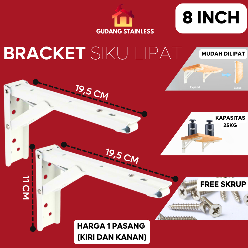 Engsel Siku Meja Lipat 8 Inch (19.5 Cm)