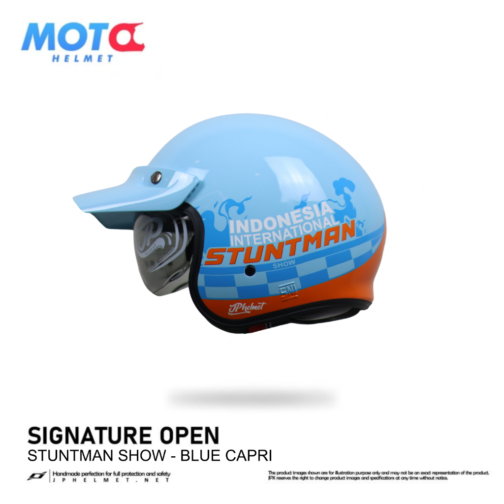 Helm Half Face JP Signature Open Stuntman Show - Blue Capri
